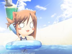 00s 1girl 3d :3 animal_ears blush_stickers cat_ears chibi chibi_only female_focus folded_ponytail innertube komaki_manaka mirrored_text mizuna_(water_emp-tei) name_tag one-piece_swimsuit reversed school_swimsuit solo swim_ring swimsuit to_heart_(series) to_heart_2 water