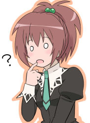 00s 1girl ? aoi_nagisa brown_hair dress female_focus long_sleeves necktie o_o open_mouth ponytail school_uniform solo strawberry_panic! white_background youkan