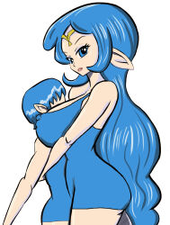 1boy 1girl absurdres age_difference artist_request ass blue_hair breasts covered_erect_nipples crossdressing from_side hetero highres hug large_breasts long_hair looking_at_viewer matching_hair/eyes mature_female mother_and_son nayru nightgown nightshirt nintendo redfoil short_hair shota sleepwear smile the_legend_of_zelda the_legend_of_zelda:_oracle_of_ages third-party_edit very_long_hair