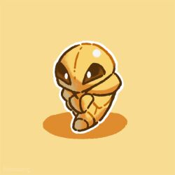 chibi gen_1_pokemon kakuna looking_at_viewer nintendo no_humans outline pokemon pokemon_(creature) simple_background smore_(smearg) solo white_outline yellow_background