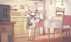 Rule 34 | 1girl, animal ear fluff, animal ears, baking, blonde hair, bow, braid, bright pupils, center frills, chair, collared dress, commission, dress, frills, full body, green jacket, grey socks, hair bow, hair ribbon, hanamaru lily, highres, indoors, jacket, kitchen, long sleeves, medium hair, mismatched pupils, mixing bowl, neoki ohae, no shoes, open clothes, open jacket, open mouth, original, pink bow, pink eyes, pink ribbon, ribbon, scenery, second-party source, skeb commission, slice of life, socks, solo, star-shaped pupils, star (symbol), symbol-shaped pupils, table, tablecloth, twin braids, white pupils, wooden chair, yellow dress