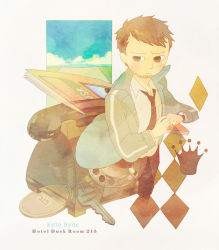 1boy argyle bad_id bad_pixiv_id beard binch brown_eyes brown_hair cing dress_shirt facial_hair formal_clothes hotel_dusk jacket kyle_hyde long_sleeves looking_at_viewer male_focus necktie open_clothes open_jacket red_necktie shirt simple_background solo suit upper_body white_background white_shirt