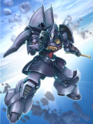 aiming aiming_at_viewer artist_request asteroid beam_naginata beam_rifle cable debris dijeh earth_federation energy_gun glint gundam in_orbit machinery mecha mecha_focus mobile_suit moon_gundam one-eyed radio_antenna realistic rick_dijeh robot science_fiction space weapon