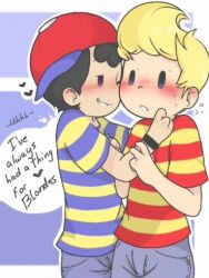 bad_tag black_hair blonde_hair child hat lucas_(mother_3) mother_(series) mother_2 mother_3 ness_(mother_2) nintendo red_hat shirt shota striped_clothes striped_shirt super_smash_bros. yaoi