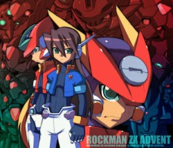 Rule 34 | 3girls, 6+boys, absurdres, aeolus (mega man), armor, atlas (mega man), biometal, black bodysuit, blonde hair, blue jacket, bodysuit, bodysuit under clothes, brown hair, clenched teeth, close-up, closed eyes, cropped jacket, dark-skinned male, dark skin, everyone, forehead jewel, glowing, glowing eyes, green eyes, grey (mega man), helmet, hi-go!, highres, jacket, master albert (mega man), master mikhail (mega man), master thomas (mega man), mega man (series), mega man zx, mega man zx advent, model a (mega man), model f (mega man), model h (mega man), model l (mega man), model p (mega man), model zx (mega man), multiple boys, multiple girls, open clothes, open jacket, pandora (mega man), pants, power armor, prairie (mega man), prometheus (mega man), red armor, red eyes, red helmet, red jacket, robot ears, scar, scar on face, siarnaq (mega man), teeth, thetis (mega man), vent (mega man), white pants