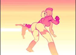 Rule 34 | 1girl, 1other, animated, ass, boots, braid, breasts, cammy white, fingerless gloves, gloves, hat, kicking, leotard, long hair, long sleeves, monochrome, necktie, split, standing, standing on one leg, standing split, street fighter, street fighter zero (series), sykosan, tagme, thong leotard, video