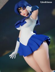 1girl 3d bishoujo_senshi_sailor_moon blue_hair cybrokrimson gloves highres mizuno_ami sailor_mercury short_hair standing white_gloves