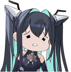 1girl aqua_hair bare_shoulders black_bodysuit black_hair blue_hair bodysuit breasts chibi chibi_only colored_inner_hair goddess_of_victory:_nikke hair_intakes halterneck labbri little_mermaid_(nikke) long_hair multicolored_hair solo twintails very_long_hair