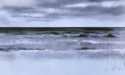 black_liquid chinese_commentary cloud cloudy_sky grey_theme horizon ibuki_satsuki landscape no_humans ocean original seascape sky water