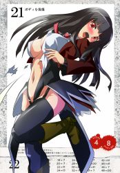 1girl black_hair boots breasts female_focus highres large_breasts legs lucifer_(umineko) navel nimu open_mouth parody queen&#039;s_blade red_eyes solo stakes_of_purgatory thighhighs torn_clothes umineko_no_naku_koro_ni
