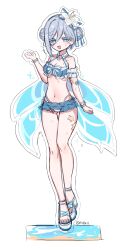 1girl absurdres bikini black_survival blue_bikini breasts cleavage eternal_return:_black_survival frilled_bikini frills highres navel solo swimsuit vanya_(black_survival) vanya_(summer_dream)_(black_survival) vanya_nabokova