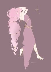 1girl artist_name bare_shoulders closed_eyes commentary dress english_commentary full_body highres long_hair off-shoulder_dress off_shoulder one_piece perona pink_hair profile simple_background solo sparkle urktola very_long_hair