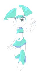 1girl android blue_hair blue_skirt blue_tank_top boots colored_skin dishwasher9 humanoid_robot jenny_wakeman joints my_life_as_a_teenage_robot nickelodeon robot robot_girl robot_joints screw skirt tank_top twintails white_skin
