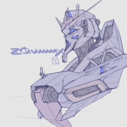 artist_name choco_(chocolate_shop) english_text gundam gundam_gquuuuuux highres mecha mecha_focus mobile_suit no_humans parody purple_eyes redesign robot science_fiction sketch style_parody twitter_username v-fin white_background zeta_gundam zeta_gundam_(mobile_suit)