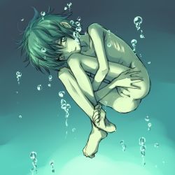 1girl ass barefoot completely_nude feet female_focus full_body genderswap genderswap_(mtf) gradient_background mosha naruto_(series) naruto_shippuuden nude pussy sai skinny solo toe_scrunch toes uncensored underwater