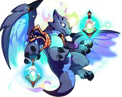 armor blank_eyes creature dragon dragon_village_(series) dragon_village_collection feathered_wings fiery_hair fiery_tail game_cg glowing glowing_eyes lantern no_humans official_art shoulder_armor stealth_dragon_(dragon_village) tail third-party_source transparent_background wings