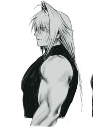 Rule 34 | 1boy, ahoge, closed mouth, hair ears, hair intakes, highres, long hair, male focus, meisharan, muscular, muscular arms, muscular male, nostrils, original, shirt, sleeveless, sleeveless turtleneck, smile, solo, turtleneck, valentine (meisharan), white background