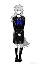 1girl blue_bow bow dress full_body long_hair low_ponytail original ponytail sailor_collar solo standing weibo_5125084832