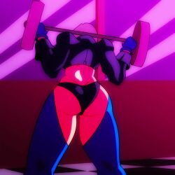 1girl 99benek angel_(kof) animated ass benek benek99 bent_over bouncing_ass breasts butt_crack chaps cleavage clothing_cutout curvy exercising female_focus from_behind gloves greatdragonad gym gymnastics huge_ass huge_breasts jacket jiggle large_breasts leather looking_back muscular muscular_female pale_skin panties pussy riding short_hair sitting squatting tagme the_king_of_fighters thick_thighs thighs tight_clothes torn_clothes torn_legwear underwear video white_hair wide_hips