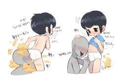 1boy absurdres artist_request back bare_legs black_hair blue_shirt blush briefs bulge clothes_lift couple erection erection_under_clothes eroriro74 faceless faceless_male fart highres legs looking_down male_underwear midriff navel original penis shirt shirt_lift shota small_penis smell smelling source_request sweat sweatdrop topless_female underwear white_male_underwear yaoi