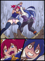 Rule 34 | 2girls, angry, artist request, ass, blue hair, fairy tail, long hair, multiple girls, panties, scared, sheria blendy, underwear, wendy marvell