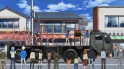 10s akiyama_yukari anglerfish anglerfish_costume animated animated_gif bodysuit costume dancing drum fish flatbed_truck girls_und_panzer hat hemtt instrument isuzu_hana kadotani_anzu kawashima_momo koyama_yuzu lowres nishizumi_miho reizei_mako screencap taiko_drum takebe_saori truck