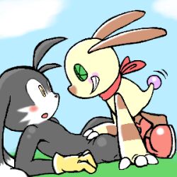 2boys bandai_namco black_fur blush cat completely_nude dog fangs furry grin inminent_sex kaze_no_klonoa klonoa klonoa_2:_lunatea&#039;s_veil long_ears multiple_boys nude popka scarf smile yaoi yellow_fur
