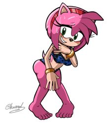 1girl amy_rose ass awkward awkward_smile bare_hips bare_legs barefoot blue_bra blue_panties blush bra bracelet breasts charredarousal covering_privates covering_self crossed_legs curvy embarrassed eyelashes feet furry gold_bracelet green_eyes hairband half-closed_eyes hedgehog highres jewelry knees legs long_eyelashes medium_breasts medium_hair nervous nervous_smile panties pink_fur pink_hair red_hairband sega shy shy_expression shy_smile smile sonic_(series) sweat sweatdrop tail teeth toes underwear wavy_mouth wavy_smile