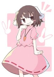 1girl animal_ears asameshi black_hair carrot carrot_necklace dress floppy_ears highres inaba_tewi jewelry kine mallet necklace open_mouth pendant pink_dress rabbit rabbit_ears rabbit_girl rabbit_tail ribbon-trimmed_dress ribbon_trim smile solo tail teeth touhou