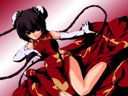 00s 1girl akatsuki_shimeji bad_id bad_pixiv_id braid bun_cover china_dress chinese_clothes double_bun dress elbow_gloves female_focus gloves gundam gundam_00 hair_bun side_slit solo twin_braids wang_liu_mei