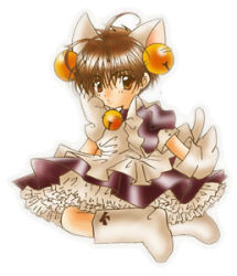 Rule 34 | 1990s (style), animal ears, bell, brown eyes, brown hair, cardcaptor sakura, cat ears, cosplay, crossdressing, dejiko (cosplay), di gi charat, dress, frills, fujisaki mio, gender request, genderswap, li xiaolang, lowres, maid, retro artstyle, short hair
