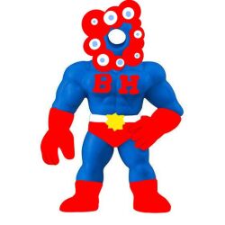 Rule 34 | 1boy, 2025, artist request, black hole (kinnikuman), expo2025, full body, fusion, gloves, kinnikuman, monster boy, myaku-myaku, no humans, pectorals, red gloves, standing, white background, wrestling outfit