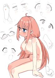 1girl absurdres ahoge bags_under_eyes blue_eyes breasts feet highres large_breasts long_hair low_twintails michinoku_komaro nude pasties pink_hair seitokai_ni_mo_ana_wa_aru! simple_background sketch twintails white_background yana_(muuimiingan)