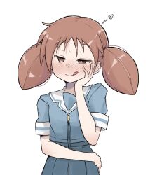 1girl :q arm_across_waist azumanga_daioh&#039;s_school_uniform azumanga_daiou brown_eyes brown_hair hand_on_own_face heart highres licking_lips looking_afar mihama_chiyo naughty_face school_uniform serafuku tongue tongue_out twintails zlix0n