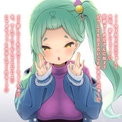1girl bdsm blush breasts child femdom green_hair highres kosanae_sasaho large_breasts long_sideburns mesugaki oppai_loli original sadism short_bangs sideburns smaragdus_viridi tsurime yellow_eyes