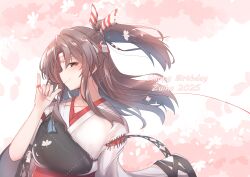 Rule 34 | 1girl, 702 (naotsu), absurdres, brown eyes, brown hair, hachimaki, happy birthday, headband, high ponytail, highres, kantai collection, long hair, muneate, ponytail, smile, solo, string, string of fate, striped headband, zuihou (kancolle)