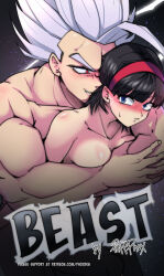 Rule 34 | 1boy, 1girl, black hair, blush, breasts, couple, dragon ball, dragon ball super, dragon ball super super hero, gohan beast, highres, husband and wife, muscular, muscular male, rozenphox, sex, son gohan, spiked hair, thick thighs, thighs, uncensored, videl, white hair