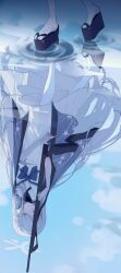 1girl akirayang23 blue_archive blue_haori dress halo haori highres japanese_clothes long_hair nagusa_(blue_archive) reflection sailor_collar school_uniform serafuku solo upside-down white_eyes white_halo white_sailor_collar white_serafuku
