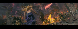 6+boys architecture armor arrow_(projectile) axe battle battle_axe bicep_strap black_border blonde_hair border bow breastplate breath_weapon breathing_fire cape castle claws cloud cloudy_sky commentary crucible_knight dragon dragon_horns dragon_tail dragon_wings elden_ring english_commentary fantasy fire flying fortress full_armor gloves godwyn_the_golden gold_armor gold_cape gransax greaves halberd helmet highres holding holding_arrow holding_axe holding_lightning_bolt holding_shield holding_sword holding_weapon horns horse horseback_riding knight leyndell_knight lightning long_hair looking_at_another mixed-language_commentary multiple_boys multiple_wings outdoors polearm red_lightning riding scales shield shoulder_armor sky standing stanton_feng stare_down sword tail topless_male tower tree_sentinel weapon western_dragon wide_shot wings