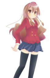 Rule 34 | 1girl, aisaka taiga, bad id, bad pixiv id, black thighhighs, brown eyes, brown hair, female focus, long hair, ryuuga sazanami, school uniform, solo, thighhighs, toradora!, white background, zettai ryouiki