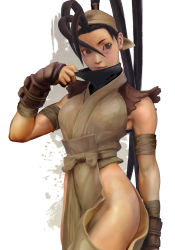 1girl 3d antenna_hair bad_id bad_pixiv_id bandages bandana black_eyes black_hair cowboy_shot female_focus groin hip_vent ibuki_(street_fighter) long_hair ninja no_panties ponytail shidouwork solo standing street_fighter street_fighter_v very_long_hair