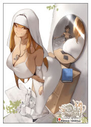 Rule 34 | 1boy, 1girl, breasts, hu dako, large breasts, long hair, nun
