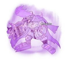 Rule 34 | 1boy, banchou, coat, coat on shoulders, delinquent, digimon, digimon (creature), highres, male focus, orgemon, oridigi, original, sharp teeth, solo, teeth, tongue, tongue out