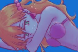 1girl asymmetrical_hair bare_shoulders bikini bikini_top_only blush bow breasts creatures_(company) earrings female_focus game_freak gen_1_pokemon green_eyes gym_leader hair_bow hair_ornament hair_tie jewelry legs long_hair looking_at_viewer lying mermaid mermaid_misty_(pokemon) misty_(pokemon) monster_girl monsterification necklace nintendo orange_hair pokemon pokemon_(anime) pokemon_(classic_anime) pokemon_rgby ponytail seashell shell shell_bikini short_hair side_ponytail small_breasts solo swimsuit underwater water