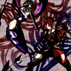 Rule 34 | brown eyes, brown hair, dagger, grin, kaihime, knife, kunoichi (sengoku musou), long hair, navel, ponytail, scarf, sengoku musou, shadow, side ponytail, smile, sword, thighhighs, thighs, weapon