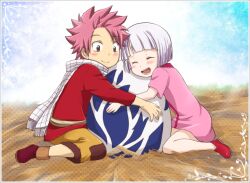 1boy 1girl artist_request blush egg fairy_tail lisanna_strauss natsu_dragneel smile