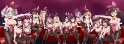 6+girls alternate_costume animal_ears aqua_eyes ashigara_(kancolle) ass atago_(kancolle) atlanta_(kancolle) black_bow black_bowtie black_hair black_pantyhose blonde_hair blue_bow blue_bowtie blue_eyes blue_hair bow bowtie braid breasts brown_eyes brown_hair choukai_(kancolle) cleavage closed_eyes couch covered_navel detached_collar fake_animal_ears fake_tail glasses gloves gotland_(kancolle) green_bow green_bowtie grey_eyes grey_hair hair_between_eyes hair_ornament hairband high_heels highleg highleg_leotard highres kantai_collection kashima_(kancolle) kumano_(kancolle) large_breasts leotard long_hair looking_at_viewer low_twintails luigi_di_savoia_duca_degli_abruzzi_(kancolle) medium_breasts mole mole_under_eye multicolored_hair multiple_girls myoukou_(kancolle) on_couch one_eye_closed open_mouth pantyhose pink_eyes pink_hair playboy_bunny pola_(kancolle) prinz_eugen_(kancolle) purple_bow purple_bowtie purple_eyes rabbit_ears rabbit_tail red_bow red_bowtie red_eyes red_footwear red_hair red_hairband red_leotard round_teeth sendai_(kancolle) sendai_kai_ni_(kancolle) short_hair side-tie_leotard side_braid sidelocks sitting smile standing strapless strapless_leotard streaked_hair tail takao_(kancolle) teeth traditional_bowtie twintails two_side_up udukikosuke upper_teeth_only wavy_hair white_gloves white_wrist_cuffs wrist_cuffs zara_(kancolle) zara_due_(kancolle)