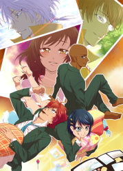 2girls 4boys bad_id bad_pixiv_id bald blue_eyes blue_hair brown_eyes brown_hair chikariya dark_skin doki_doki_survival glasses hair_ornament hairclip kohinata_tsugumi kuwahara_jackal marui_bunta multiple_boys multiple_girls niou_masaharu red_hair school_uniform short_hair tears tennis_no_ouji-sama tsujimoto_ayaka white_hair yagyuu_hiroshi