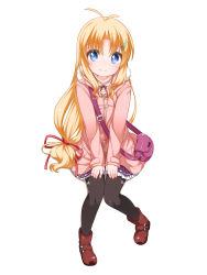 1girl absurdres aquaplus_(company) blonde_hair blue_eyes female_focus highres kashiwagi_hatsune kizuato long_hair looking_at_viewer low-tied_long_hair pantyhose shouji_ayumu smile solo very_long_hair