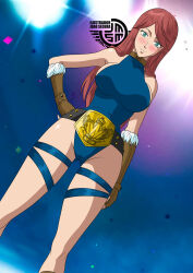 1girl black_clover blush breasts ilustradorjoaosegura large_breasts leotard long_hair rebecca_scarlet red_hair smile wrestling wrestling_outfit